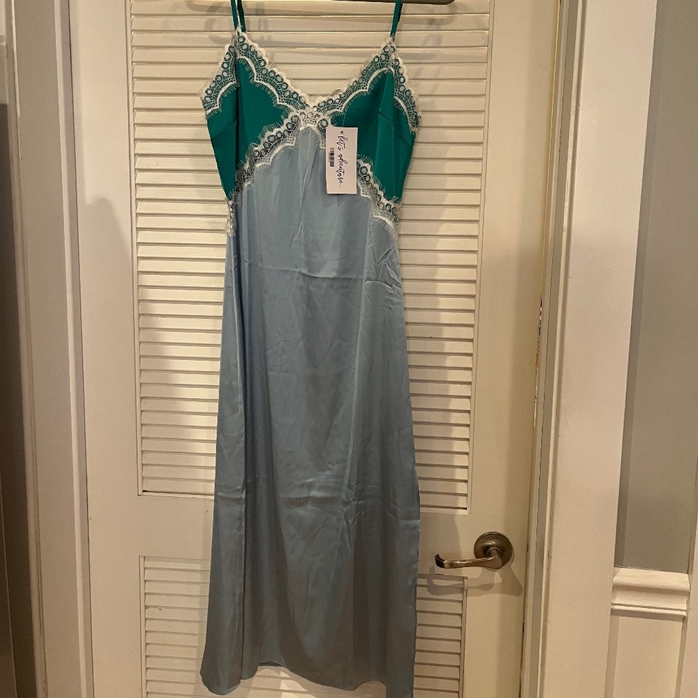 Pacific Blue Satin Midi Dress